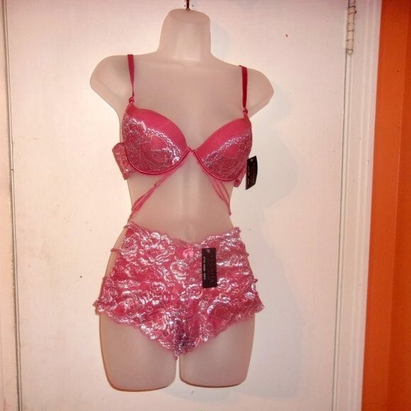 Youmita 40C Mauvewood Metallic Lace Bra & XL Coordinating Boyshort NWT - Picture 5 of 15